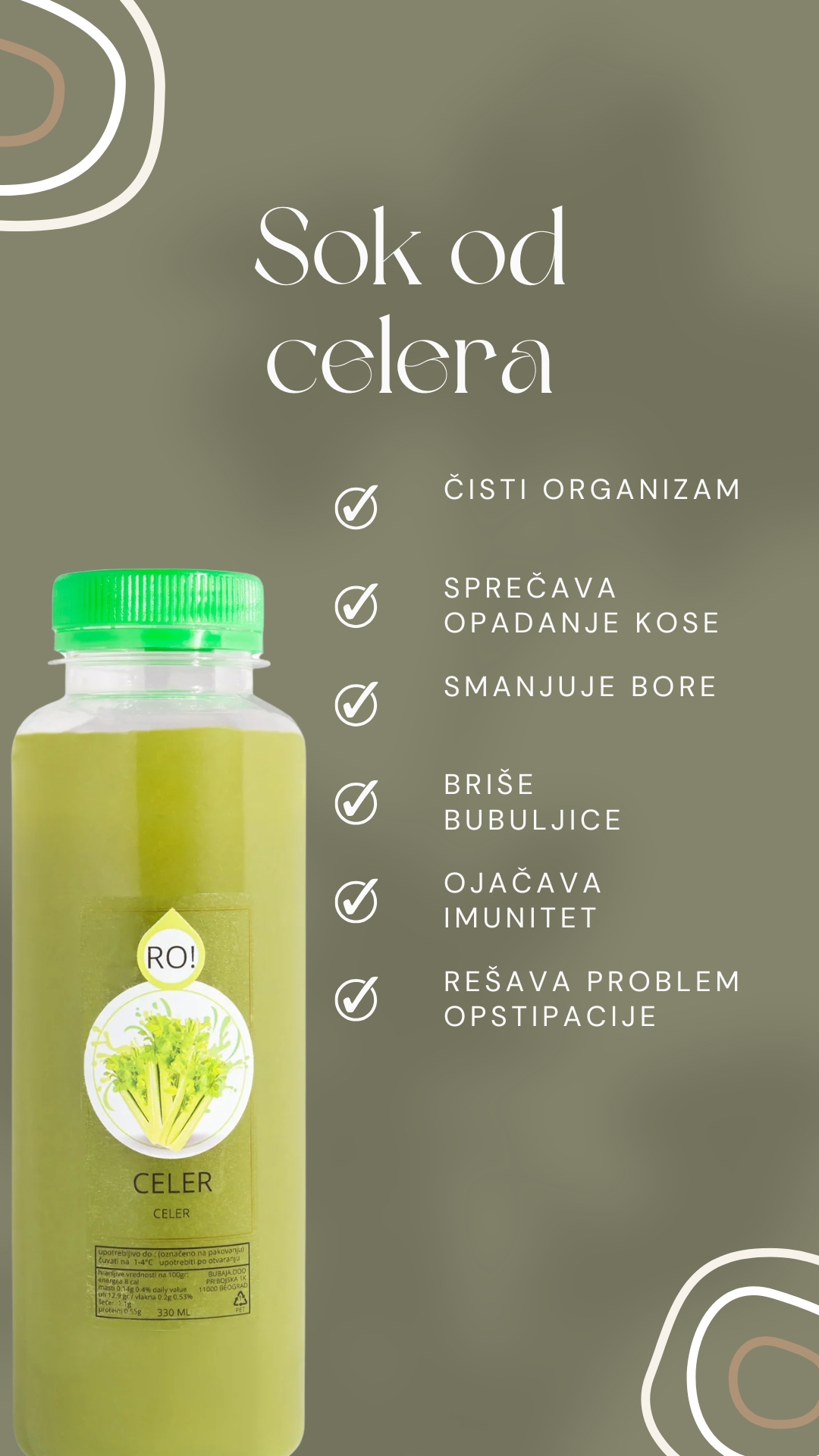 Infografik prikazuje sok od celera i njegove benefite